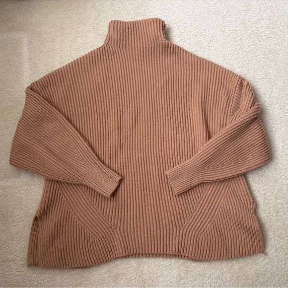 Zara chunky knit camel premium wool blend turtle neck oversized sweater sz M